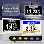 SSYA Dementia Clock for Seniors, Digital Clock with Date and Day of Week, Auto DST, Non-Abbreviated Large Calendar Alarm Clocks (White)