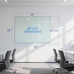 Magnetic Glass Whiteboard - 60"x36" Dry Erase White Board Frameless Glass Boards with Super Strong Magnets, Wall Mounted for Office, School and Home