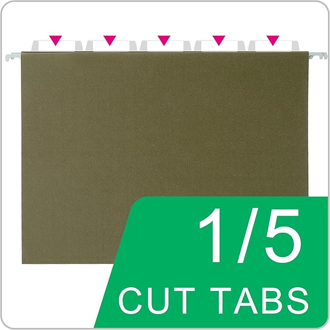 50 Packs Hanging File Folders,Standard Green,Letter Size File Folders with 1/5 Adjustable Cut Tabs,Decorative,Drawer,Desk and Cabinet Use