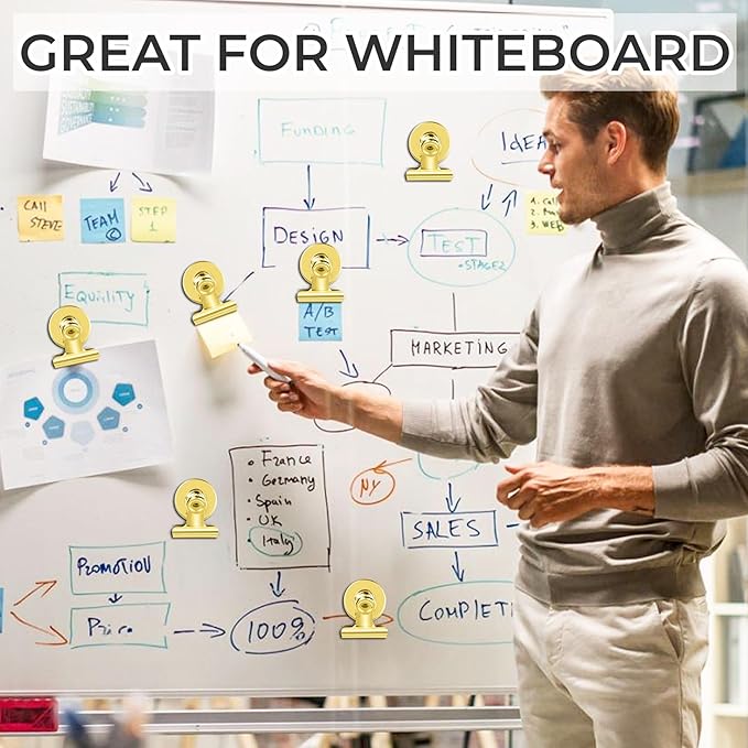 20 Pack Fridge Magnet Refrigerator Magnets, Gold Magnetic Clips Whiteboard Magnets, Magnet Clips Heavy Duty for Photo Displays, Home, Office, Classroom