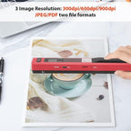 Marhynchus Portable Scanner Handheld Document Scanner with 300DPI 600DPI 900DPI Resolution Modes USB Connection for Business Home Office Use (Red)