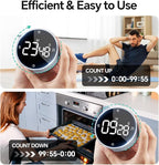 Digital Kitchen Timer with Magnetic, Large LED Display Countdown/Countup Timer, Pomodoro Preset 5/15/25 Mins, Volume & Brightness Adjustable for Cooking Baking Working Studying Silver