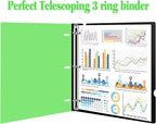 INFUN Telescoping 3 Ring Binder, Portable Plastic 0.75 inch 3 Ring Binder with Telescoping Spine and Foldable Front Cover Holds 8.5" x 11" Paper for School,Office and Homes-Green