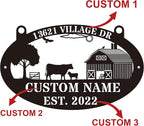 Custom Farmhouse Metal Sign | Personalized Last Name & Established Date Farm Scene Wall Art | Metal Farm Wall Art & Garden Decor | Unique Farmer Gift, Housewarming, or Ranch Decoration
