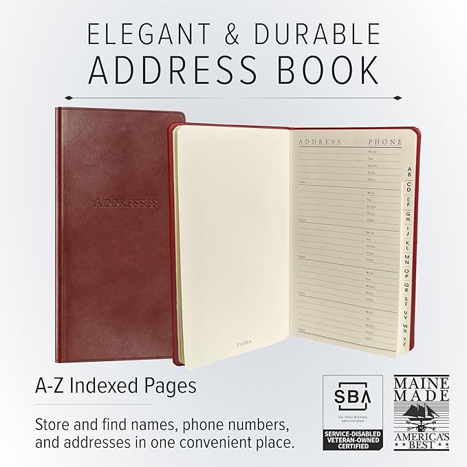 Gallery Leather Small Address Book with Alphabetical Tabs up to 403 Records, Leather Notebook Hardcover, Telephone and Address Books - 6x3.25, Pocket Address, Acadia Tan