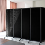 Upgrade Version Room Partition and Divider, Freestanding Rolling Dividers with Wheels,Office Privacy Screen Divider Wall,Classroom Felt Dividers,8'2"L* 6'7"H,4 Panel，Black