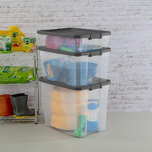 Sterilite 8-Pack Modular Stacker Box, Durable Clear Plastic Storage Bins with Latching Lids, 108 Quart - Stackable Organizing Container Boxes for Closet, Bathroom, and Office