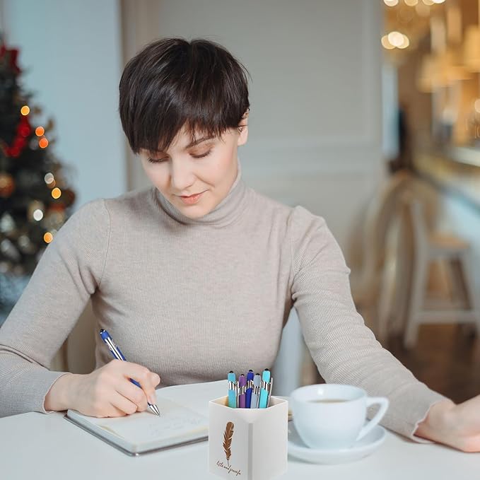 Zonon 38 Pieces Rubberized Ballpoint Pen with Stylus Tip Stylish Metal Pen Capacitive Styli with Soft Rubberized Grip, Black Ink for Most Devices (Blue Series)