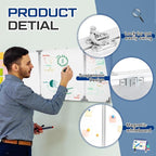 48” x 18” Foldable Whiteboard Dry Erase Board Large Tri Folding Whiteboard Magnetic Dry Erase Board, Wall Aluminium Frame and Flip Out Pen Tray for Office, Home