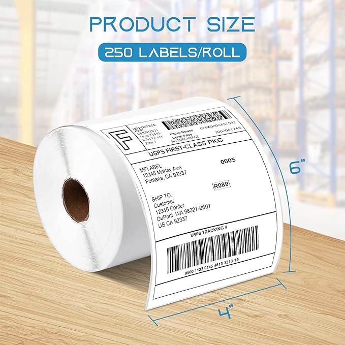MFLABEL 4x6 Thermal Shipping Labels - 20 Rolls of 250, Perforated & Smudge-Proof Direct Thermal Labels Compatible with Rollo, Zebra, Munbyn |for Amazon USPS UPS FedEx Shopify (Not for Dymo/Brother)