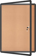 Mifuro 38"x28" Enclosed Bulletin Board, Lockable Weather-Resistant Aluminum Cork Noticeboard for School & Office, Black Frame w/Cork