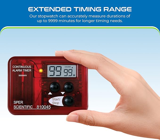 Sper Scientific Continuous Alarm Timer with Count Up Count Down & Visual Indicator 810045 - Bright LED Alarm & 9999-Minute Range - Portable Design for Cooking, Experiments, Fitness & More - 2 pc