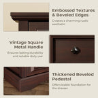 VVFLU Farmhouse 6 Drawer Dresser, 48" Tall Dresser Chest of Drawers with Natural Texture & Metal Handles, Storage Dressers Organizer for Bedroom, Living Room, Hallway, Vintage Design (Cherry)