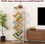 IBUYKE 9 Tier Tree Bookshelf, Floor Standing Wood Bookshelf for Narrow Space, Storage Organizer Bookcase for Books/CDs/Movies, Small Corner Bookcase for Bedroom Living Room,Natural,TBC002N