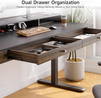 ONBRILL Modern Standing Desk with Storage, 63x23.6 Inch Electric Adjustable Height Desk with 2 Drawers, 3 Open Storage Zones, Black