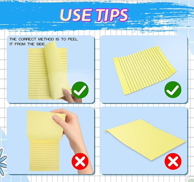 6 Pack 8x6 Inch Lined Sticky Notes, 300 Sheets Large Yellow Sticky Notes with Lines Super Sticking Power Memo Pads, Self-Stick Note Pads for School Office Home