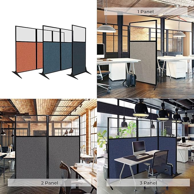 Versare Workstation Partition | Portable Wall Divider | Modern Office Cubicle | Free Standing Privacy Screen | Flexible Work Space | 33" x 70" W/Window, Latte Fabric Panels
