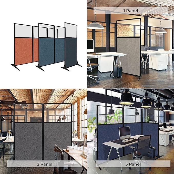 Versare Workstation Partition | Portable Wall Divider | Modern Office Cubicle | Free Standing Privacy Screen | Flexible Work Space | 66" x 70" Navy Blue Fabric Panels