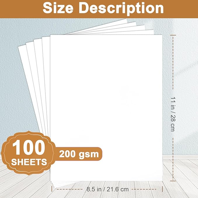Silunkia 100 Sheets White Cardstock 8.5 x 11 Printer Paper, 200gsm/75lb Heavyweight White Paper Card Stock for Certificates, Invitations, Cards Making, Business Cards, School Crafting