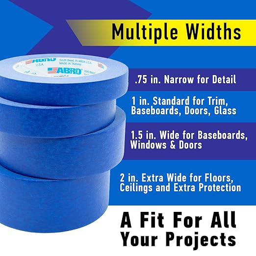 ABRO 24 Pack Blue Painters Tape: 36mm x 55M All Purpose Blue Tape, Temporary Labeling, Easy Tear, Clean Removal, Masking Tape Colored, DIY or Pro Use