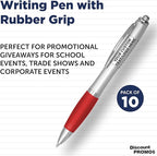 DISCOUNT PROMOS Personalized Ballpoint Pens With Rubber Grip, 10 pack Customizable Ergonomic Click-to-Write Custom Writing Pens for School with Black Ink, Red