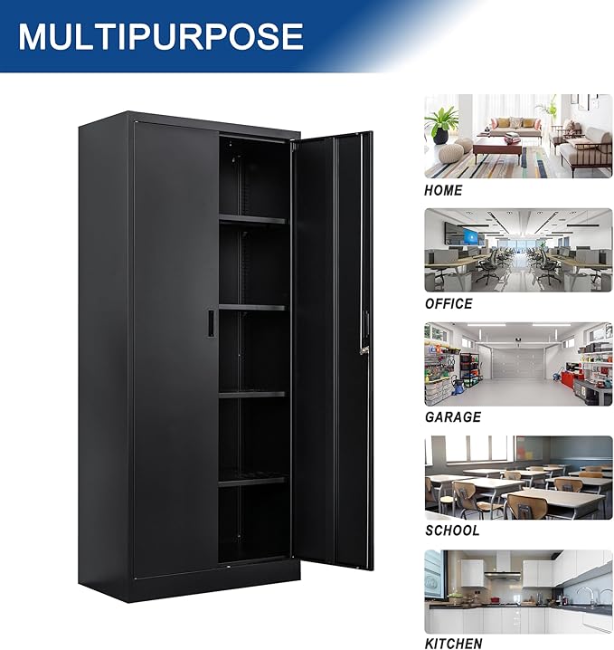 TaskStorz Storage Cabinet, 72 Inch Tall Metal Storage Cabinet with Doors and Shelves,Heavy Duty Metal Cabinet, Pantry Cabinets for Kitchen Storage, Garage Cabinet for Living, Dining Room