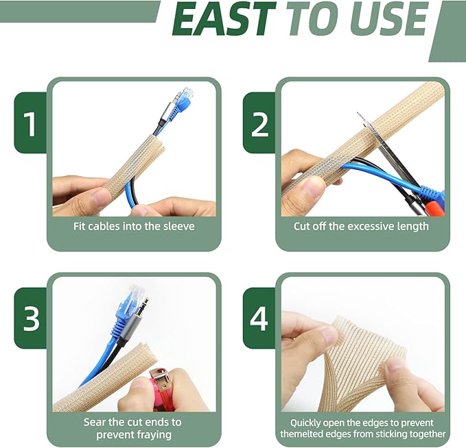 Split Wire Loom Tubing, Cable Protector Sleeve, Braided Cable Management for TV/Computer/Home Theater/Engine Bay, Cord Protectors from Pets No Chew (Wood Color, 1"-25ft)