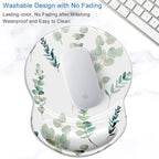 ITNRSIIET Ergonomic Mouse Pad with Gel Wrist Support Small Wrist Rest Smooth Surface Non-Slip PU Base Comfortable Office Supplies Pain Relief, 8.7 x 7.2 inches, Eucalyptus Branches