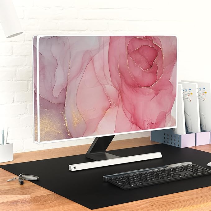 Baocicco Abstract Computer Monitor Cover with Pink Marble Design Full Body Cover for Computer Screen Panel Case Computer Sleeve Compatible with iMac 26, 26-28 PC, Desktop and TV Home Office Computer