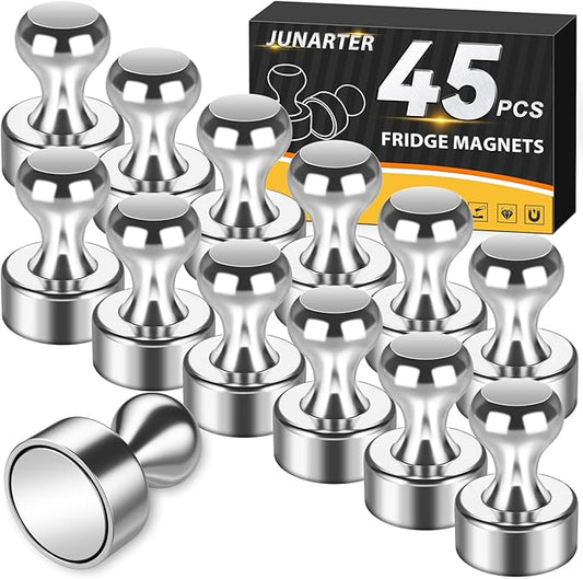 45 Pack Magnetic Push Pins - Whiteboard Magnets, Refrigerator Magnets, Small Push Pin Neodymium Magnets for Locker, Map, Kitchen, Office, School