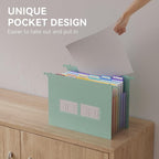 ThinkTex Plastic Expanding Hanging File Folders, 7 Innovative 1.2" Accordion Pockets, Large Capacity, Multi-Color Tabs, Letter Size for Filing Cabinet - Green