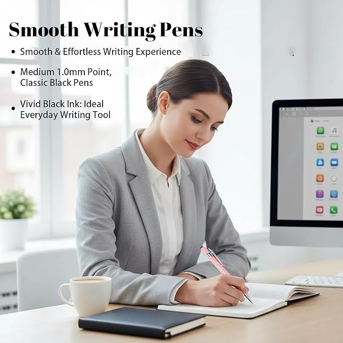 CRME Custom Pens Personalized Pen in Bulk Customized Pens Engraved Grip Retractable Ballpoint Pen with Name Text Logo 2-in-1 Stylus Pens for Touch Screens Ideal for School Office Graduation 10 Colors