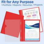 HAUTOCO 12 Pack Plastic Report Covers with 3-Prong Fasteners Clear Front Presentation Folders Resume Folders for 8.5x11 Letter Size Paper, Document Report Cover for School Office Business, Red