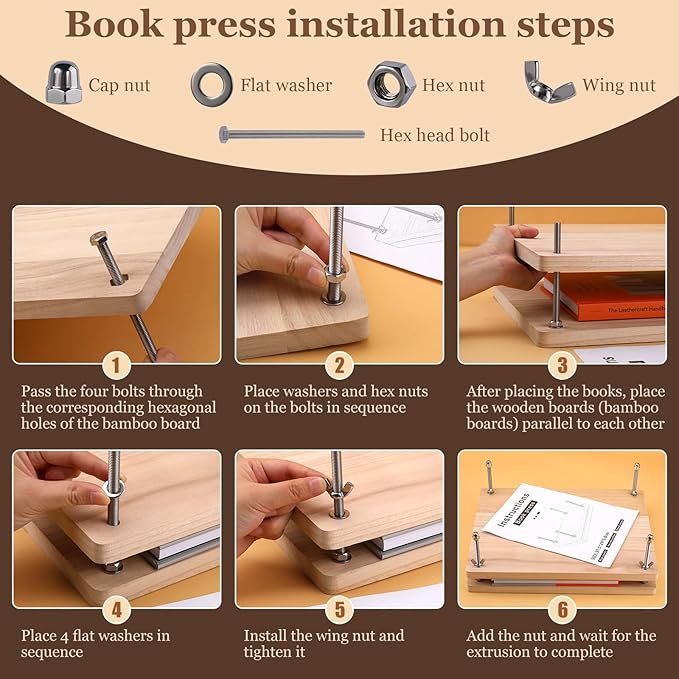 JUPEAN 45 Pcs Book Binding Kits, Bookbinding Kit Large Book Press 14.76”x11.42” with Books Binding Materials Bone Folder Tool Bind Cloth Webbing Strap and Storage Bag for Repair