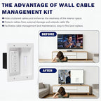 Wall Cable Concealer Management Kit, Recessed Outlet Behind TV for Wall Mount TV with Cable Management Box, in Wall TV Connection Kit Hides Power Cables & Low Voltage Wires Fits All Plugs (NO Wire)