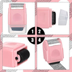 Nezyo 2 Pack Identity Protection Roller Stamp Identity Theft, Confidential, Privacy Roller Stamp Information Blocker and 4 Pack Refill Ink for ID Account Data Address Security (Pink)