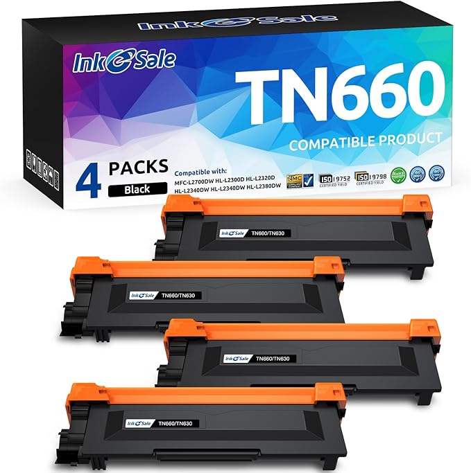INK E-SALE Compatible Toner Cartridge Replacement for Brother TN660 TN630 use for MFC-L2700DW HL-L2340DW HL-L2300D HL-L2380DW DCP-L2540DW DCP-L2520DW MFC-L2740DW MFC-L2720DW (4 Pack Black, Design V3)