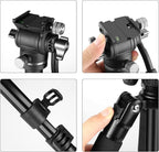 PULUZ 64"/164cm Video Tripod, Metal Camera Tripod with 360°Fluid Drag Head, Quick Release Plate Compatible with Canon Nikon Sony and Other DSLR Camera Camcorder for Photography/Videography