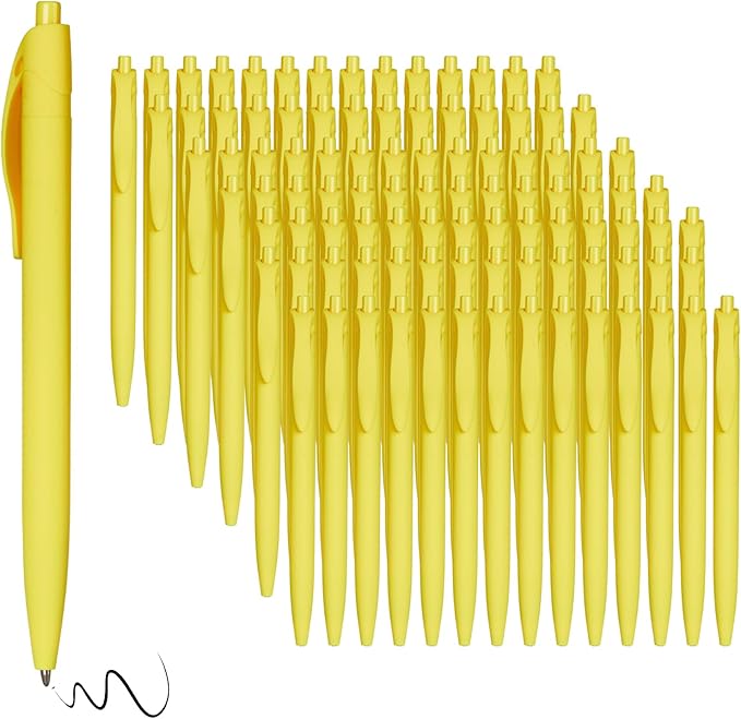 BallPoint Pens, 100 Pack (BLACK Ink),Bulk Pens, Yellow Barrel,Click Pens for Office Home and School, Retractable Ballpoint Pens, Medium Point, 1.00MM (Yellow)