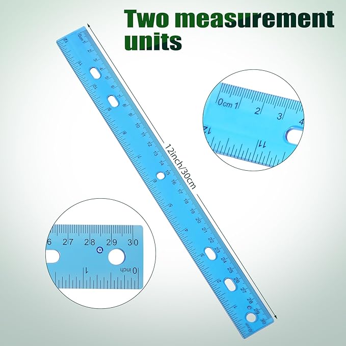 28 Pack Plastic Ruler 12 Inch Transparent Rulers - 7 Assorted Color Metric Bulk for Kids School Office Classroom