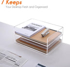 HeZone Paper Organizer, 2 Tier Stackable A4 Size Acrylic Letter Tray, Office/Home/School Organization - Clear