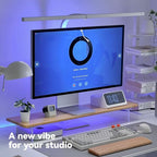 ROCDEER Bamboo Monitor Stand Riser with RGB Lights,31.5 Inches Desktop Shelf with Acrylic Legs Supports for Desk, PC Computer Monitor, Laptops, Printer, Speakers (Natural)