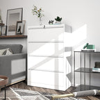 FLIXELIO File Cabinets 4 Drawer,Metal Office Storage Filing Cabinet with Lock,White Lateral Filing Cabinet for Home Office,Horizontal Locking File Cabinet for Legal/Letter/A4,Assembly Require,White
