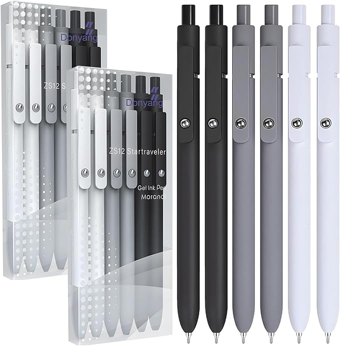 12PCS Gel Pens Black Ink Fine Point Pens With Smooth Writing, School Office Supplies, Anniversary Birthday Gifts for Men Women, Quick Dry Pens For Journaling, Nurse Aesthetic Pen (Black Gray White)
