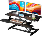 JYLH JOYSEEKER 35" Standing Desk Converter, Height Adjustable Desktop Riser with Keyboard Tray for Two Monitors, Sit to Stand up Computer Workstation for Home Office, Black