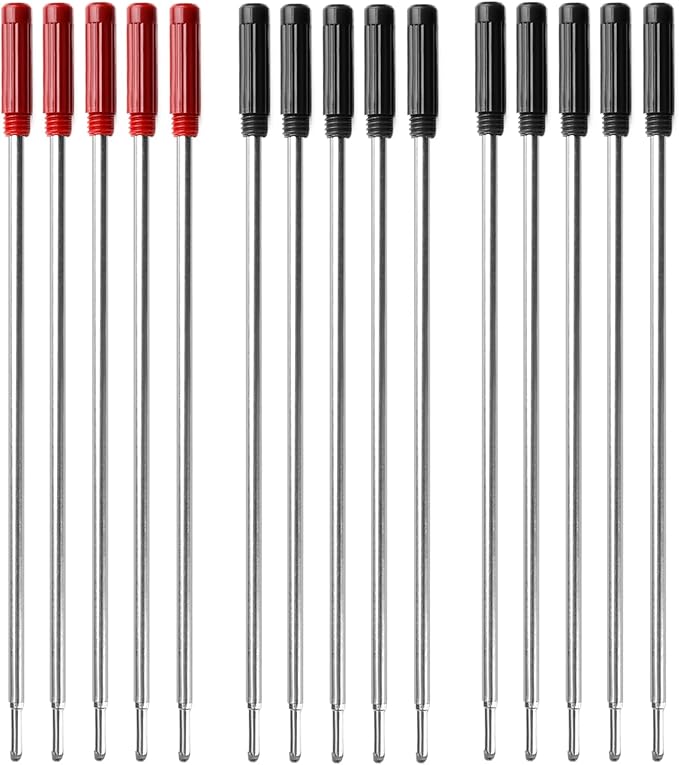 0.7 mm Ballpoint Ink Twist Pen Refills, 15 Pcs Medium Point Metal Smooth Writing Replaceable Ink Refill, Stationery Compatible for Cross Ballpoint Replacement (4.6in M) (Black+Red, 15)