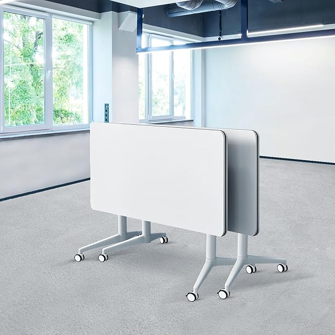 Goakwwuz Conference Room Table, Folding Conference Tables,Thicken Grey Tabletop,Flip Top Wooden Seminar Meeting Room Table for Conference Room Offices (2, White, 47.2“)
