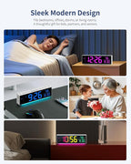Digital Clock, Alarm Clock for Bedroom, Digital Wall Clocks for Classroom, Living Room Decor, Desk Clock Large Display, 13 Number Display Colors, 12 Ambient Light Colors, Auto Dimming, DST (White)