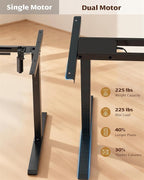 TOPSKY Dual Motor Electric Adjustable Standing for up to 70.8”x31.5” Table Tops, 225 lbs Weight Capacity, Computer Desk for Home and Office (Black Frame only)
