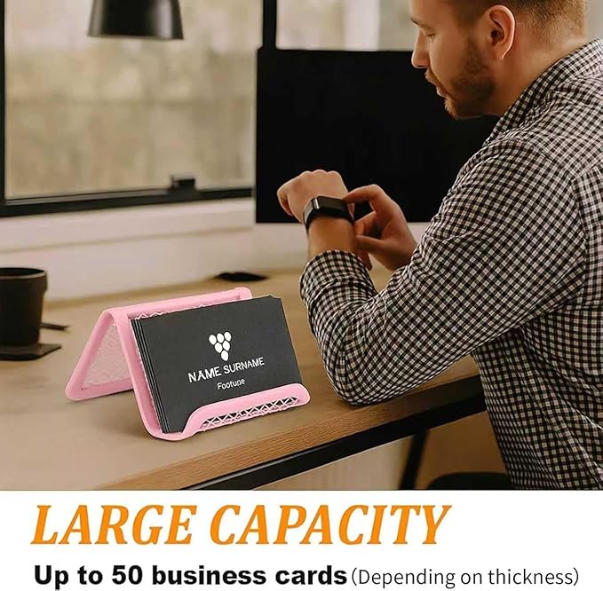 EMOMAS Business Card Holder for Desk, Office Desktop Business Card Display Holder, Mesh Business Card Holder, Desk Accessories for Women and Men, Pink(3 Pack)